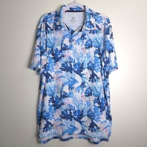 SCALES‎ Men's Coral Tropics Watercolor UPF 50+ Golf Polo Shirt L